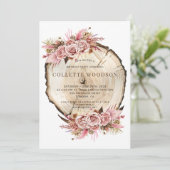 素朴赤面ピンクローズ及びウッド誕生日 招待状 (スタンド正面)