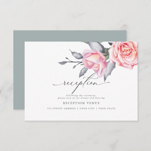 素朴赤面ピンクローズ披露宴 招待状 (正面/裏面)