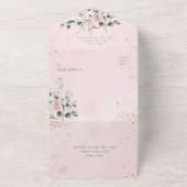 素朴赤面ピンクローズ金ゴールドアクセントQRコード オールインワン招待状 (外側)