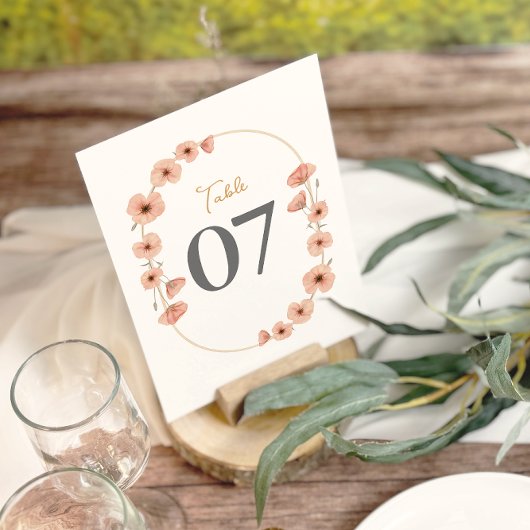 素朴赤面ピンクワイルドフラワー結婚のテーブル番号
