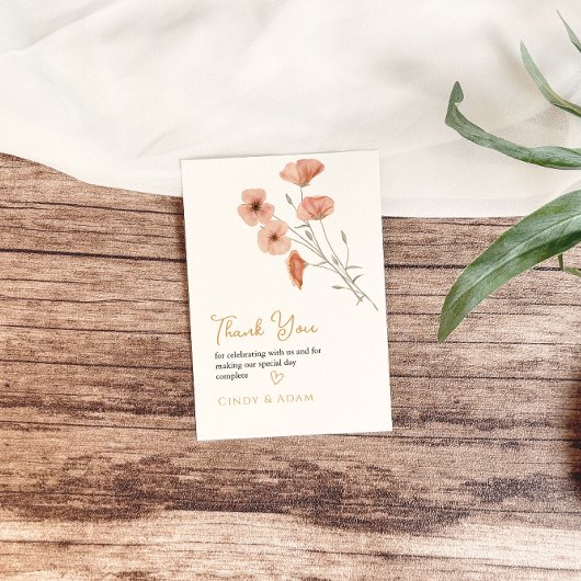 素朴赤面ピンクワイルドフラワー結婚ズ サンキューカード