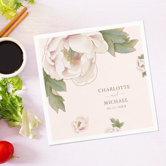 素朴赤面ピンク牡丹バラフローラ結婚ズナプキン スタンダードカクテルナプキン