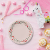 素朴赤面ピンク赤グリーンリース縁ど休日 ペーパープレート (パーティー)