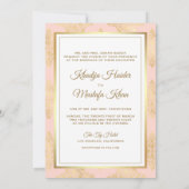 素朴赤面ピンク金ゴールドダマスクムスリム結婚ズ 招待状 (裏面)
