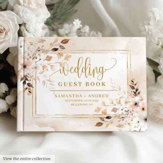 素朴赤面ピンク金ゴールドフレーム秋結婚の本 ゲストブック