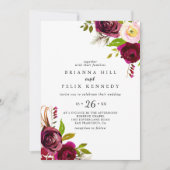 素朴赤面ブルゴーニュフローラカジュアル結婚ズ 招待状 (正面)