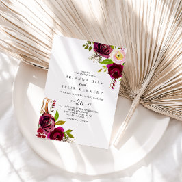 素朴赤面ブルゴーニュフローラカジュアル結婚ズ 招待状