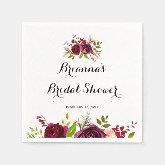 素朴赤面ブルゴーニュフローラブライダルシャワー スタンダードカクテルナプキン (正面)