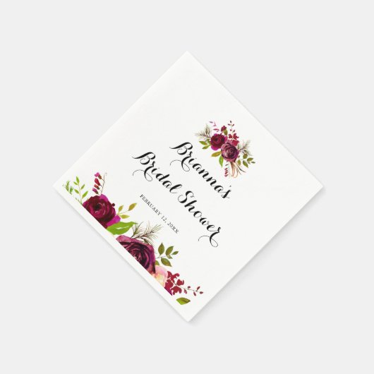 素朴赤面ブルゴーニュフローラブライダルシャワー スタンダードカクテルナプキン (角)