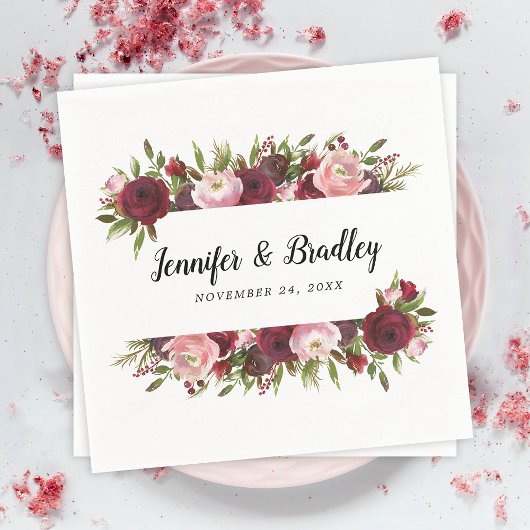 素朴赤面ブルゴーニュ結婚花 スタンダードカクテルナプキン