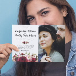 素朴赤面ブルゴーニュ花結婚写真 招待状