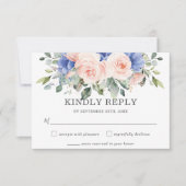 素朴赤面ブルーフローラバラアネモネス結婚ズ 出欠カード (正面)