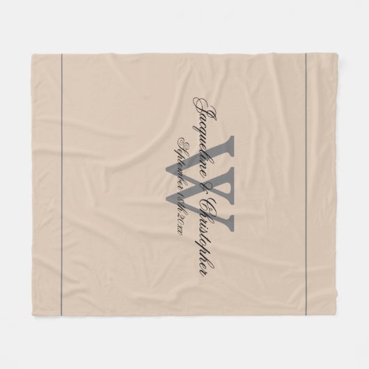 素朴赤面新婚&sギフト結婚モノグラムシック フリースブランケット (正面(横))