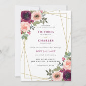 素朴赤面水色フローラ写真結婚の 招待状 (正面)