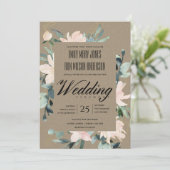 素朴赤面金ゴールドクラフトフローラ水結婚色 招待状 (スタンド正面)