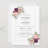 素朴赤面&ブルゴーニュ水カラーフローラ結婚 招待状 (正面)