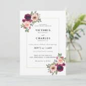 素朴赤面&ブルゴーニュ水カラーフローラ結婚 招待状 (スタンド正面)