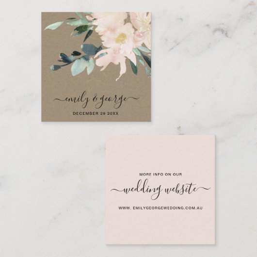 素朴赤面KRAFTフローラBUNCHの結婚ウェブサイト スクエア名刺 (正面/裏面)