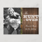 素朴迷彩柄ウッド日付のハガキ結婚を保存 案内ポストカード (正面)