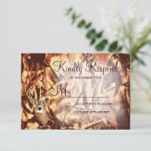 素朴迷彩柄狩り鹿〔雄ジカの〕枝角結婚出欠 出欠カード (スタンド正面)