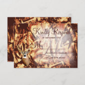 素朴迷彩柄狩り鹿〔雄ジカの〕枝角結婚出欠 出欠カード (正面/裏面)