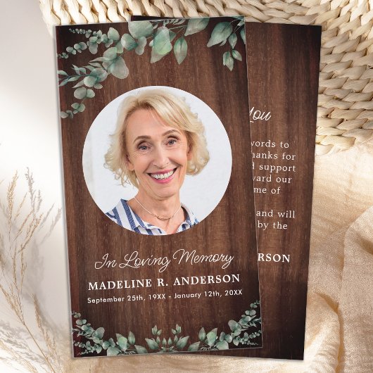 素朴追悼ユーカリ写真葬儀 ノートカード