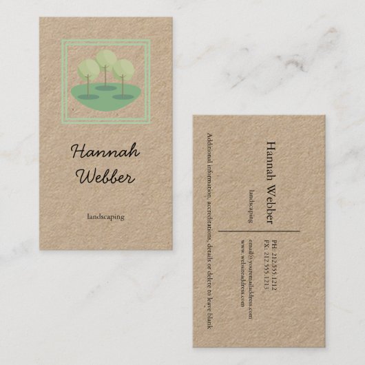 素朴造園のロゴ緑のクラフト紙 名刺 (正面/裏面)
