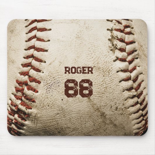 素朴野球名イニシャル番号ヴィンテージ マウスパッド (正面)