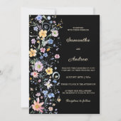 素朴野結婚花の黒テンプレート 招待状 (正面)
