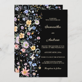 素朴野結婚花の黒テンプレート 招待状