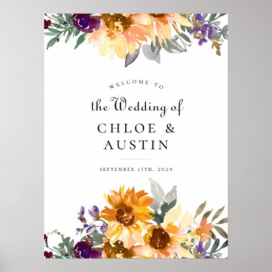 素朴野花ひまわり結婚の歓迎サイン ポスター (正面)