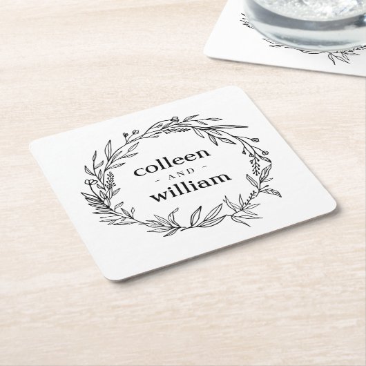 素朴野花フォーク結婚ズ スクエアペーパーコースター (アングル)