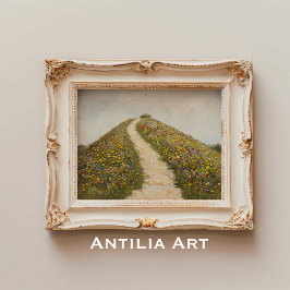 素朴野花絵を描丘草地 ポスター