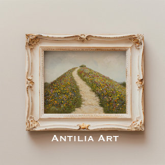 素朴野花絵を描丘草地 ポスター