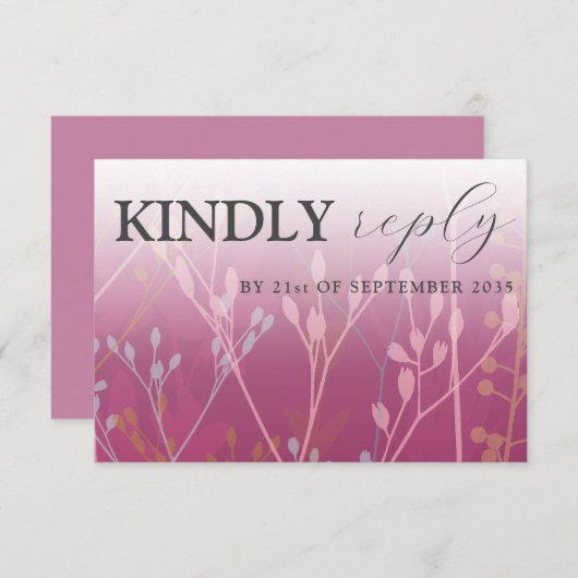 素朴野草ダークピンクRSVP結婚の 出欠カード (正面/裏面)