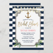 素朴金ゴールドいかり航海のブライダルシャワー 招待状 (正面/裏面)