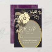 素朴金ゴールドと黒結婚の 出欠カード (正面/裏面)