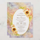 素朴金ゴールドひまわりフローラカントリーウェディング 招待状 (正面/裏面)