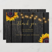 素朴金ゴールドひまわり木製台本ブライダルシャワー サンキューカード (正面/裏面)