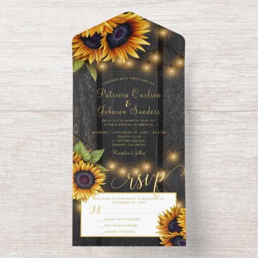 素朴金ゴールドひま結婚わ木の金ゴールド箔 オールインワン招待状 (内側)