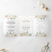 素朴金ゴールドアイボリーのフローラが全て自分の結婚中に 三つ折り招待状 (内部)