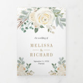 素朴金ゴールドアイボリーのフローラが全て自分の結婚中に 三つ折り招待状 (カバー)