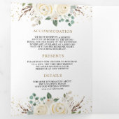 素朴金ゴールドアイボリーのフローラが全て自分の結婚中に 三つ折り招待状 (内部最初)