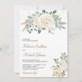素朴金ゴールドアイボリーのフローラが全て自分の結婚中に 招待状 (正面)