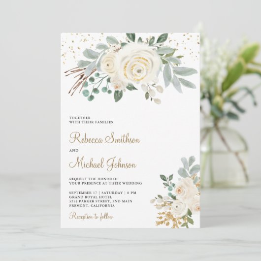 素朴金ゴールドアイボリーのフローラが全て自分の結婚中に 招待状 (スタンド正面)