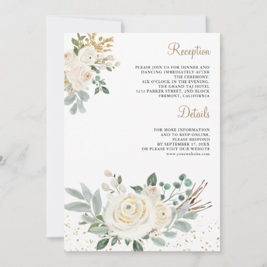 素朴金ゴールドアイボリーのフローラが全て自分の結婚中に 招待状 (裏面)