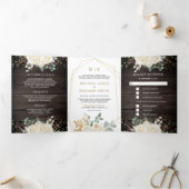 素朴金ゴールドアイボリーフローラすべて一つの木の結婚中 三つ折り招待状 (内部)