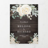 素朴金ゴールドアイボリーフローラすべて一つの木の結婚中 三つ折り招待状 (カバー)