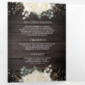 素朴金ゴールドアイボリーフローラすべて一つの木の結婚中 三つ折り招待状 (内部最初)