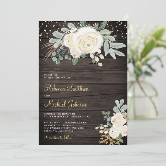 素朴金ゴールドアイボリーフローラすべて一つの木の結婚中 招待状